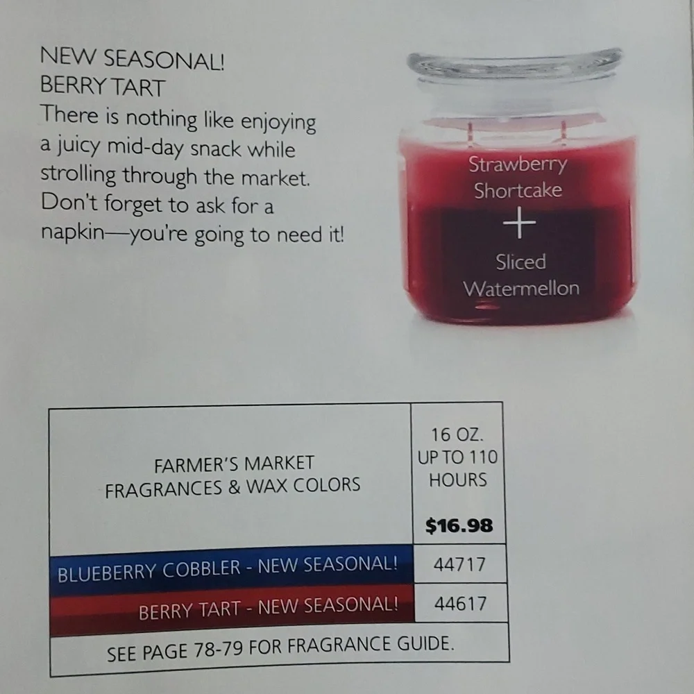 BERRY TART Red Farmer's Market 2 Scents - 16 oz,‎ two wick Gold Canyon candle